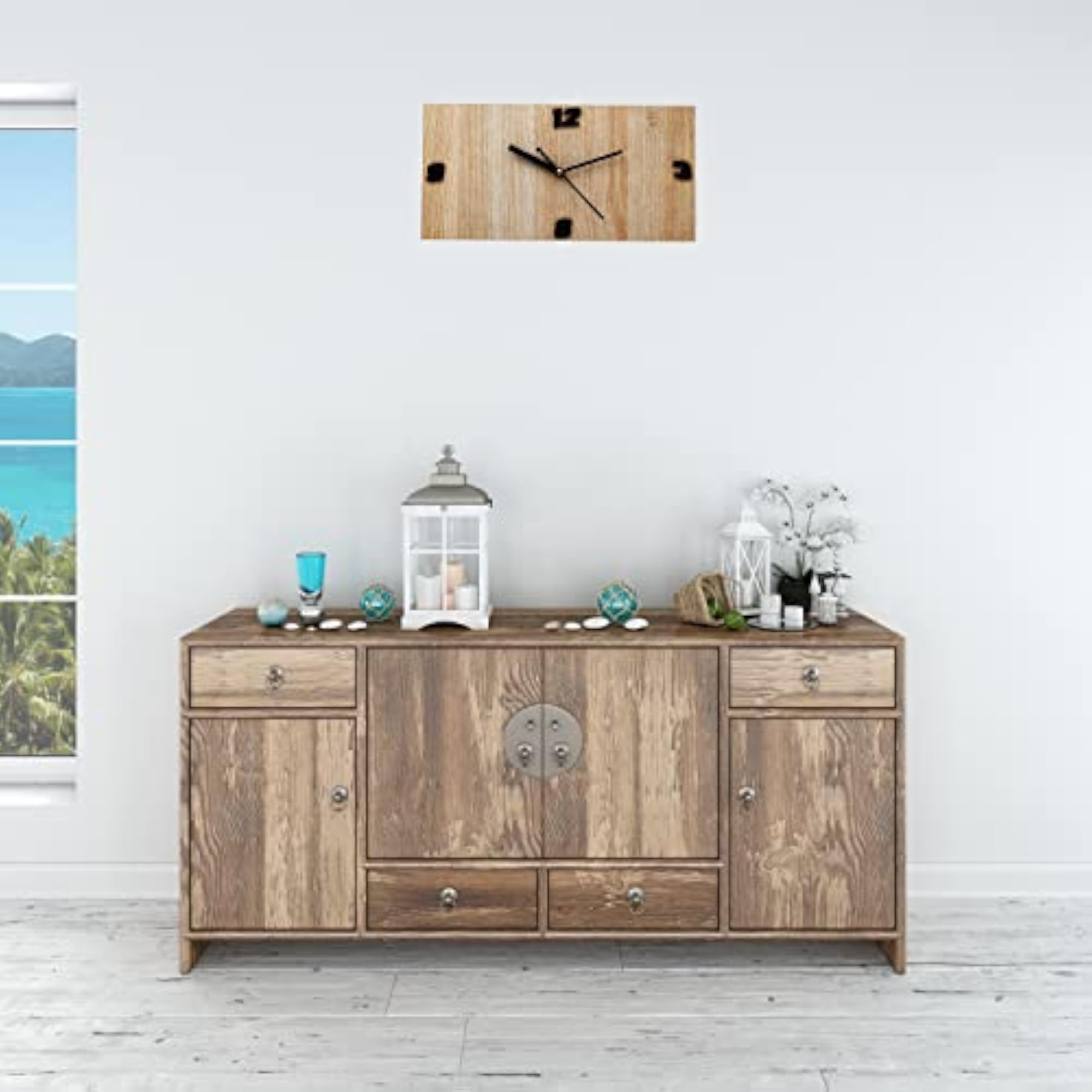 MDF Wooden Square Shaped Decorative Analog Wall Clock for Home